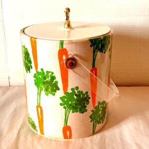 Vintage Mid Century Modern Ice Bucket Carrot Print Easter Springtime Brunch